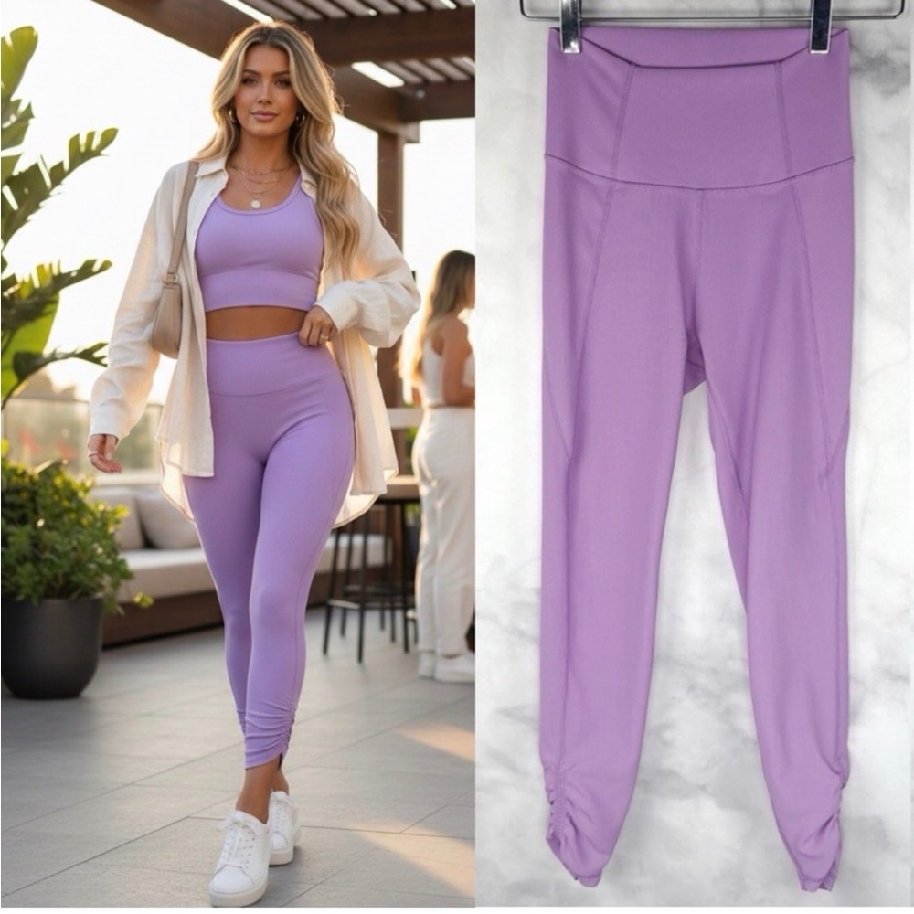 WILO the Label Australia Lavender High Waisted Ribbed Stretch Ruched Leggings XS